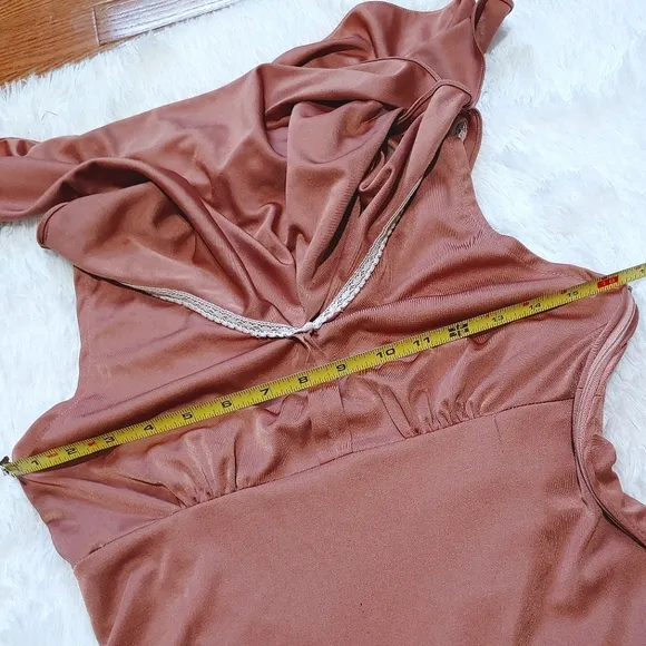 Vintage Flowy Overlay Formal Dress - Copper Pink