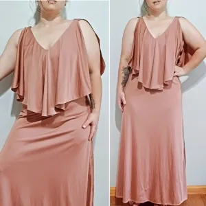 Vintage Flowy Overlay Formal Dress - Copper Pink