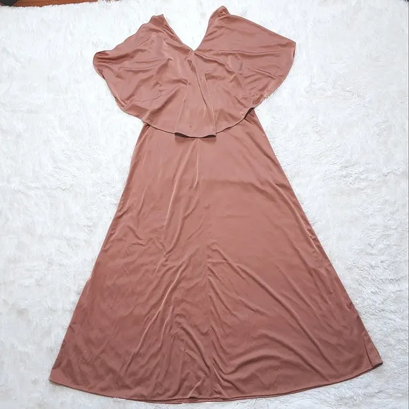 Vintage Flowy Overlay Formal Dress - Copper Pink