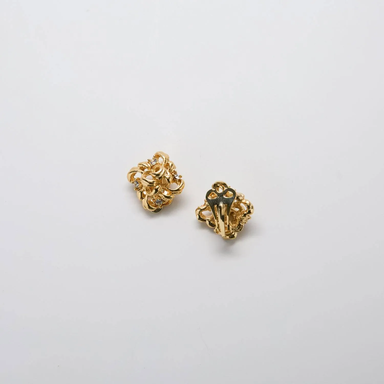 Vintage Gold & CZ Flourish Earrings