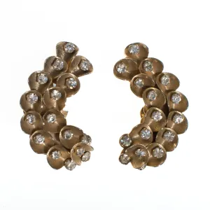 Vintage Gold Wave and Rhinestone Ear Crawler Statement Earrings, Clip On
