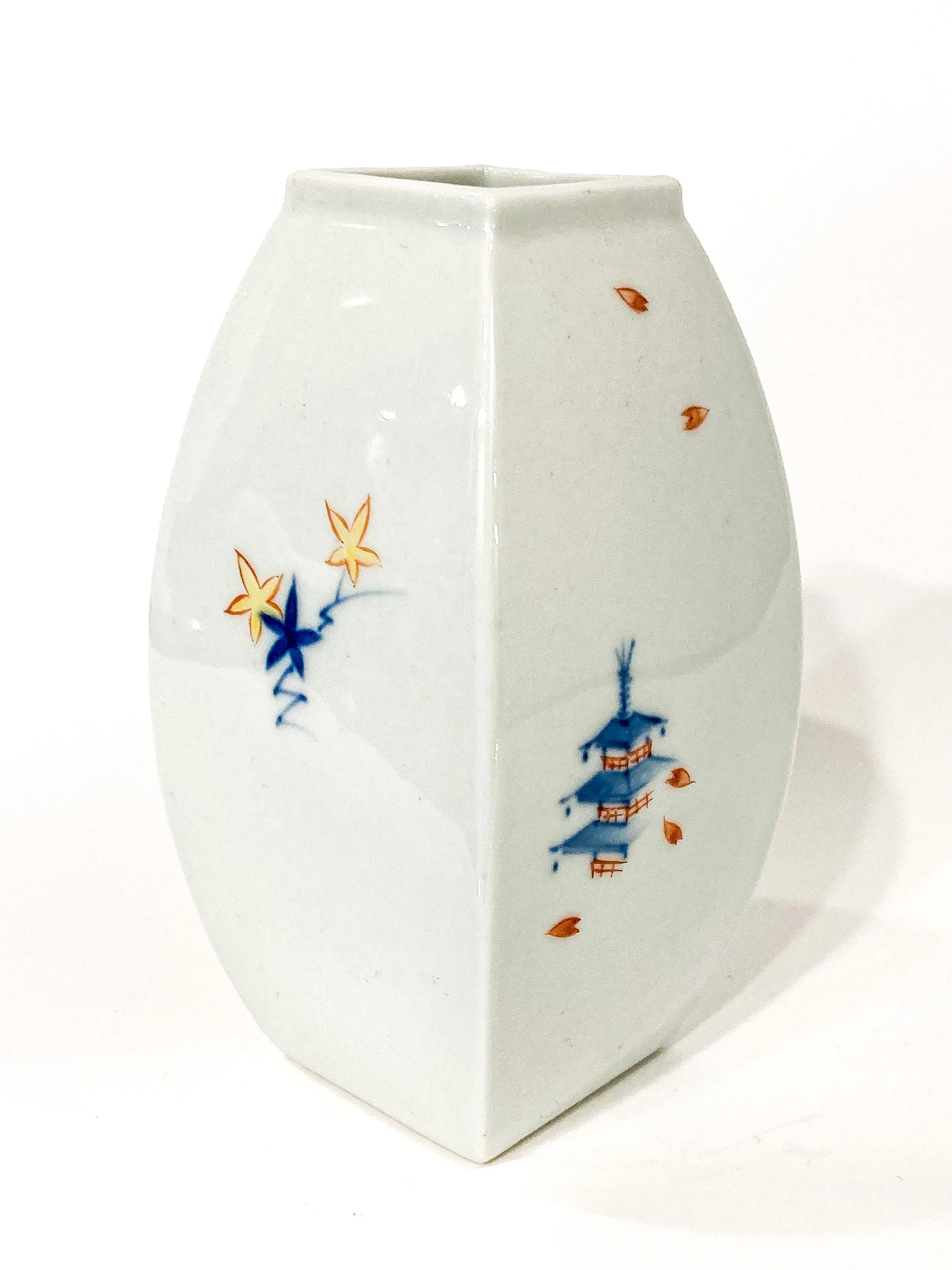 Vintage Hand Painted White Porcelain Bowed Cabinet Vase Japan 1950s