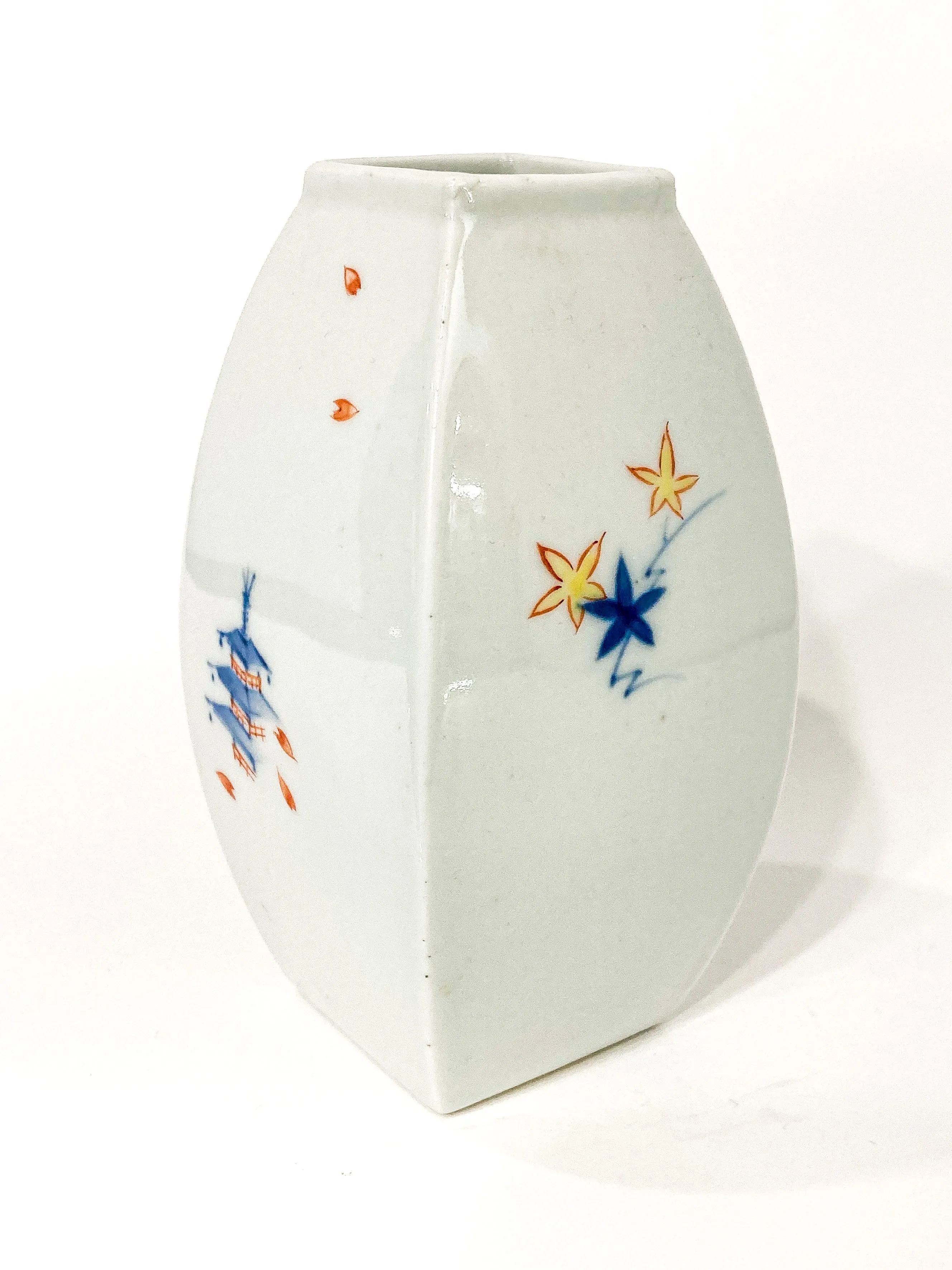 Vintage Hand Painted White Porcelain Bowed Cabinet Vase Japan 1950s