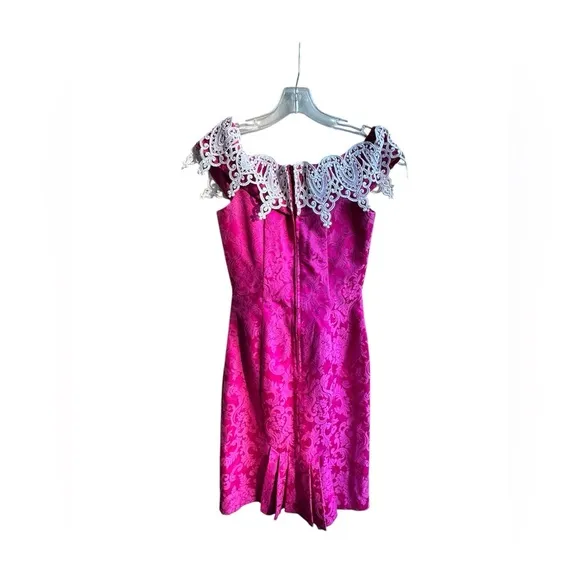 Vintage Jessica McClintock Bridal Formal Prom Pink Jacquard Sheath Dress 7/8