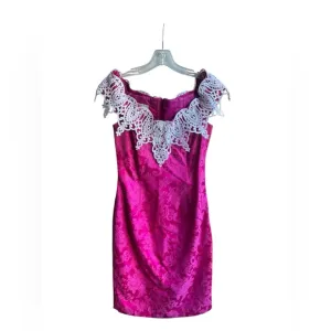 Vintage Jessica McClintock Bridal Formal Prom Pink Jacquard Sheath Dress 7/8