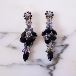Vintage Jet and Blue Aurora Borealis Statement Earrings