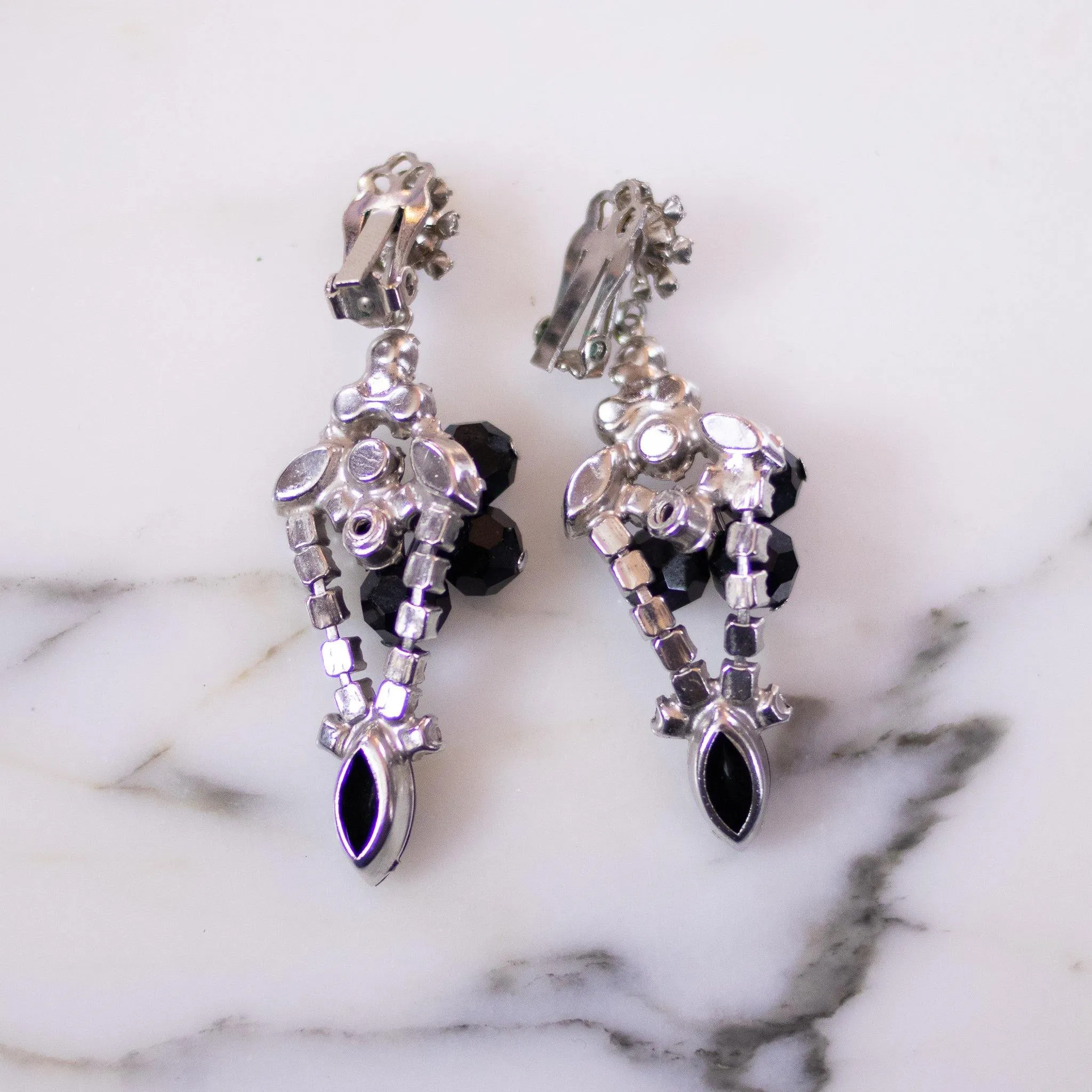 Vintage Jet and Blue Aurora Borealis Statement Earrings