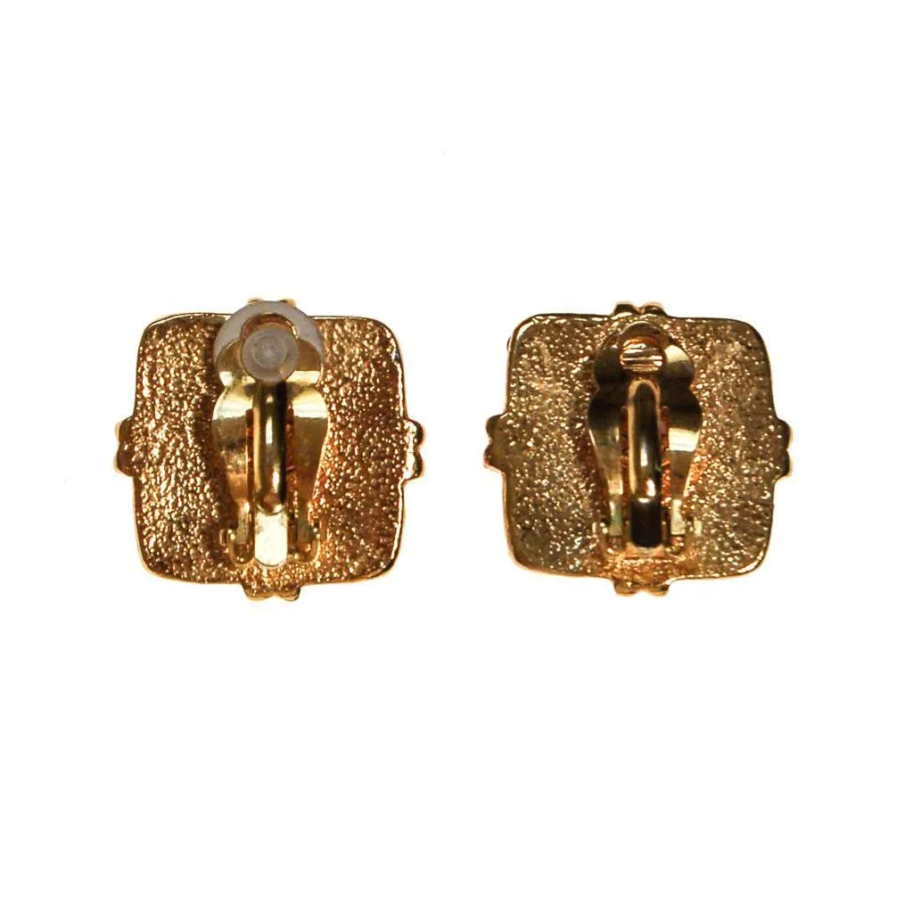 Vintage Joan Rivers Pave Rhinestone and Black Cabochon Earrings