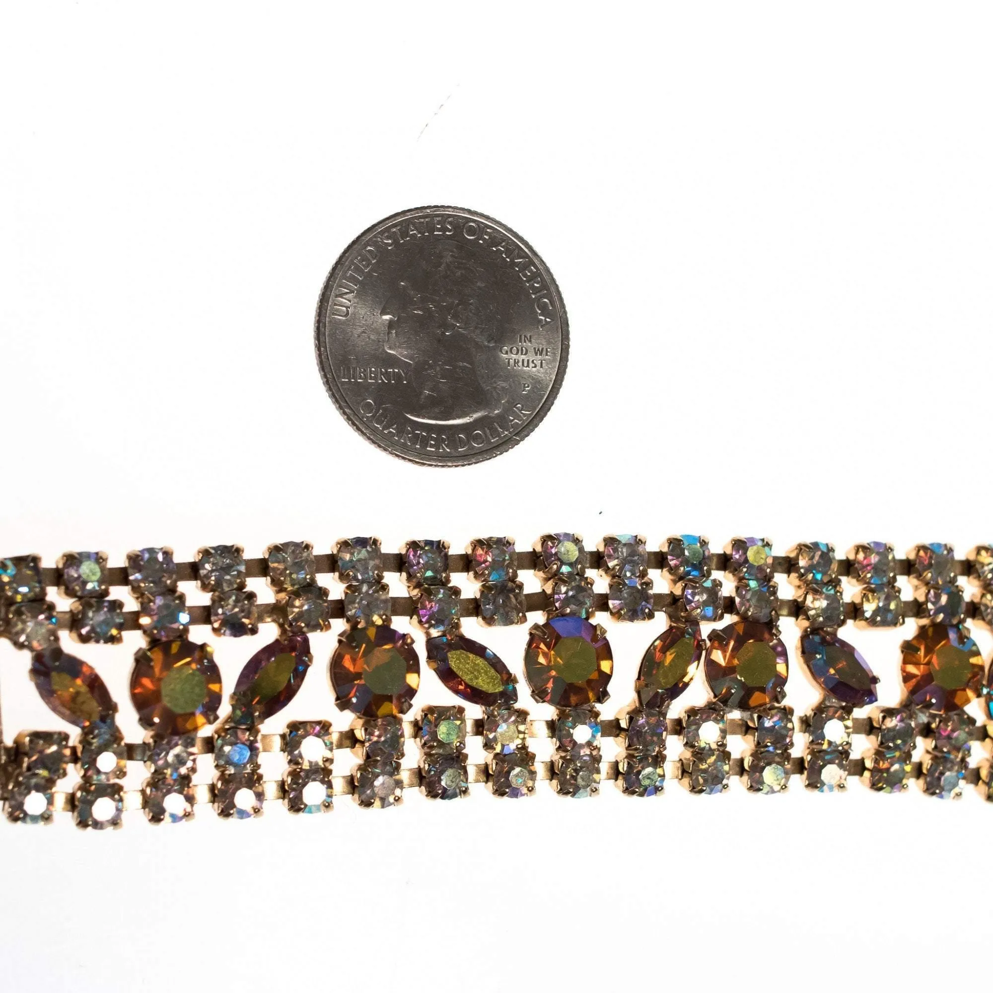 Vintage Juliana Amber Aurora Borealis Wide Rhinestone Bracelet