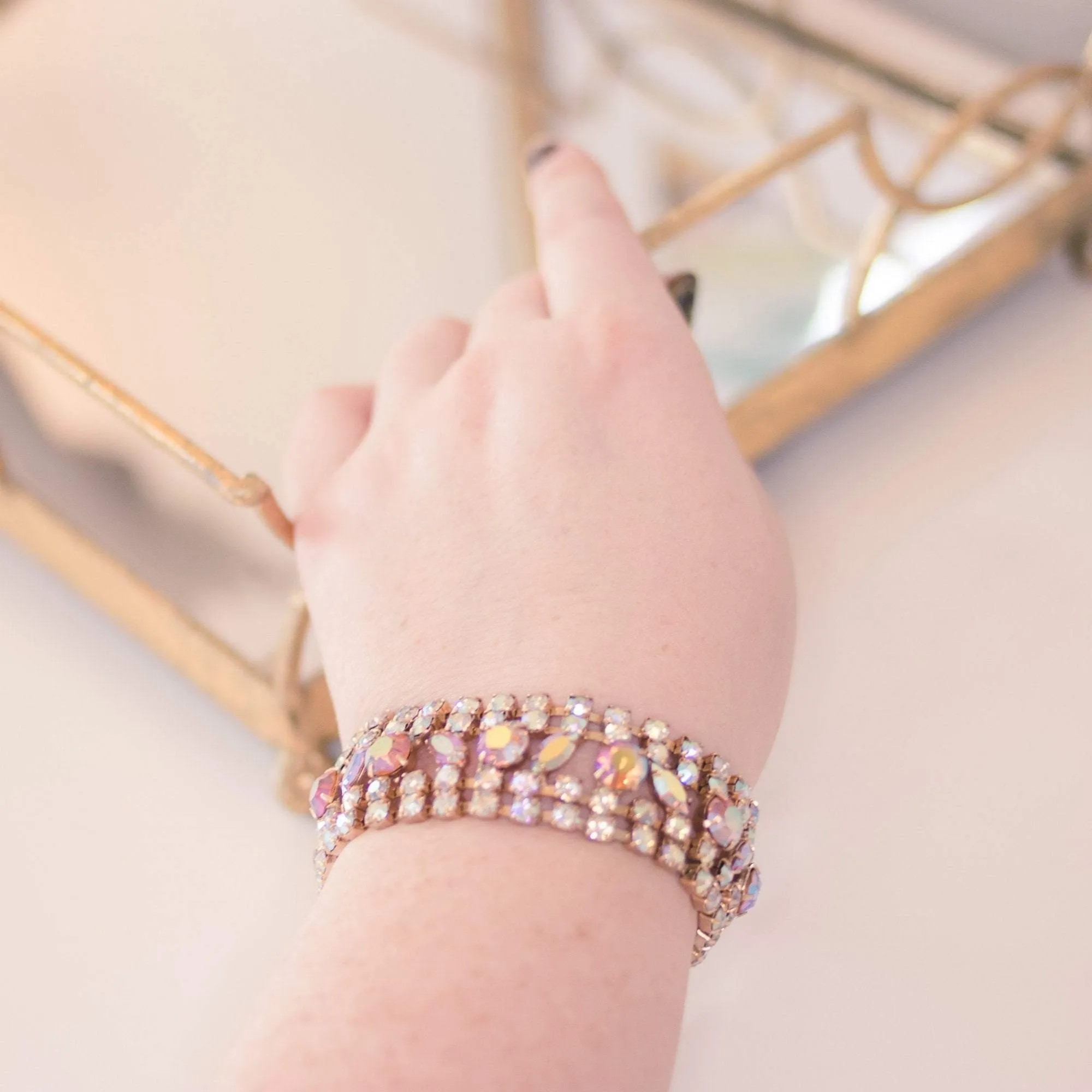 Vintage Juliana Amber Aurora Borealis Wide Rhinestone Bracelet