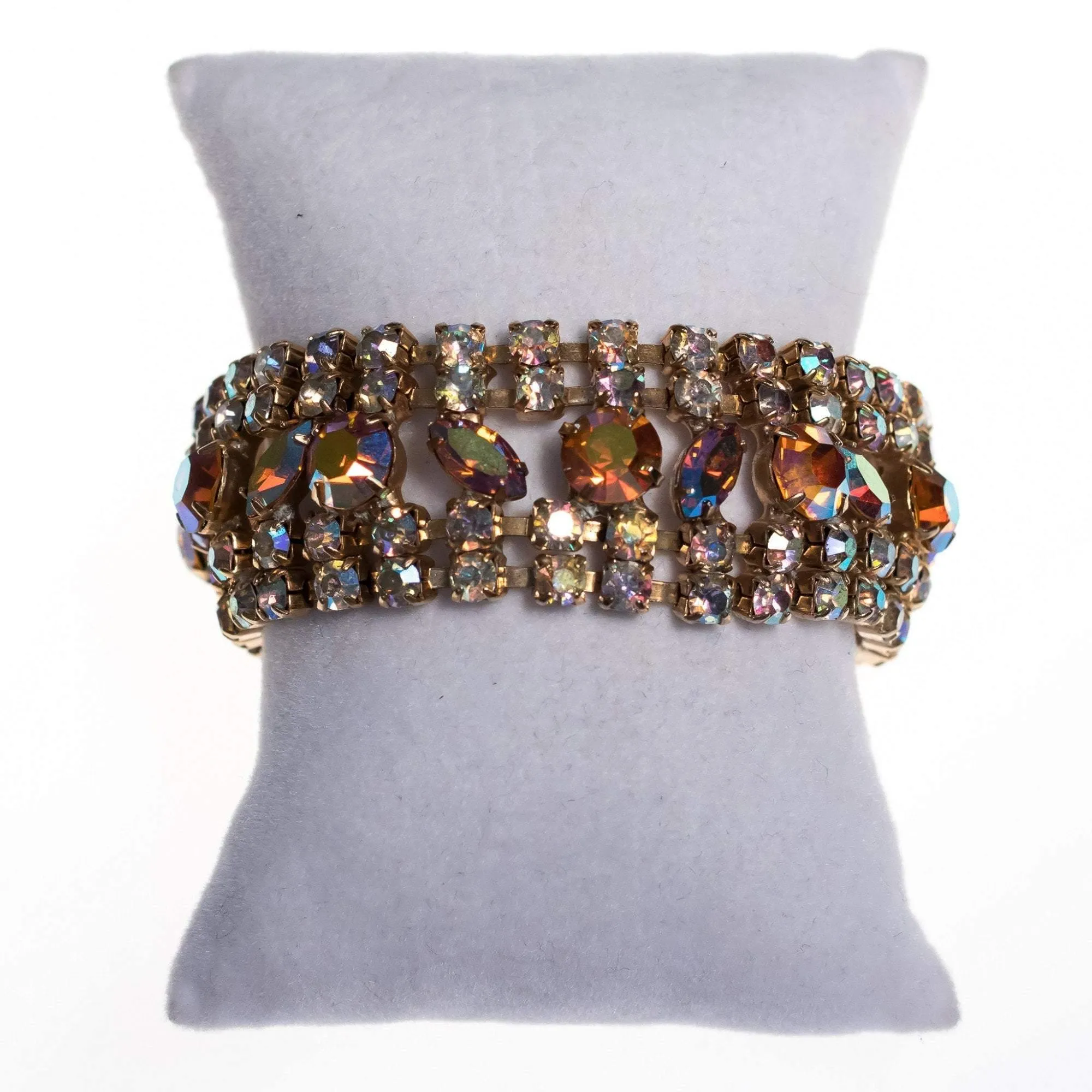 Vintage Juliana Amber Aurora Borealis Wide Rhinestone Bracelet