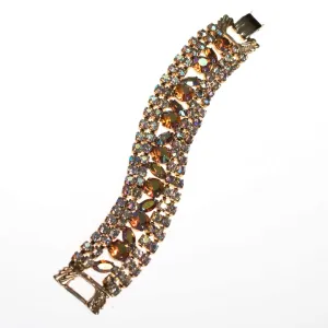 Vintage Juliana Amber Aurora Borealis Wide Rhinestone Bracelet