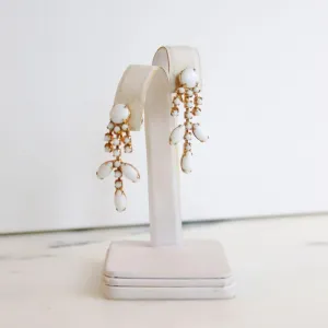 Vintage Milk Glass Rhinestone Statement Earrings