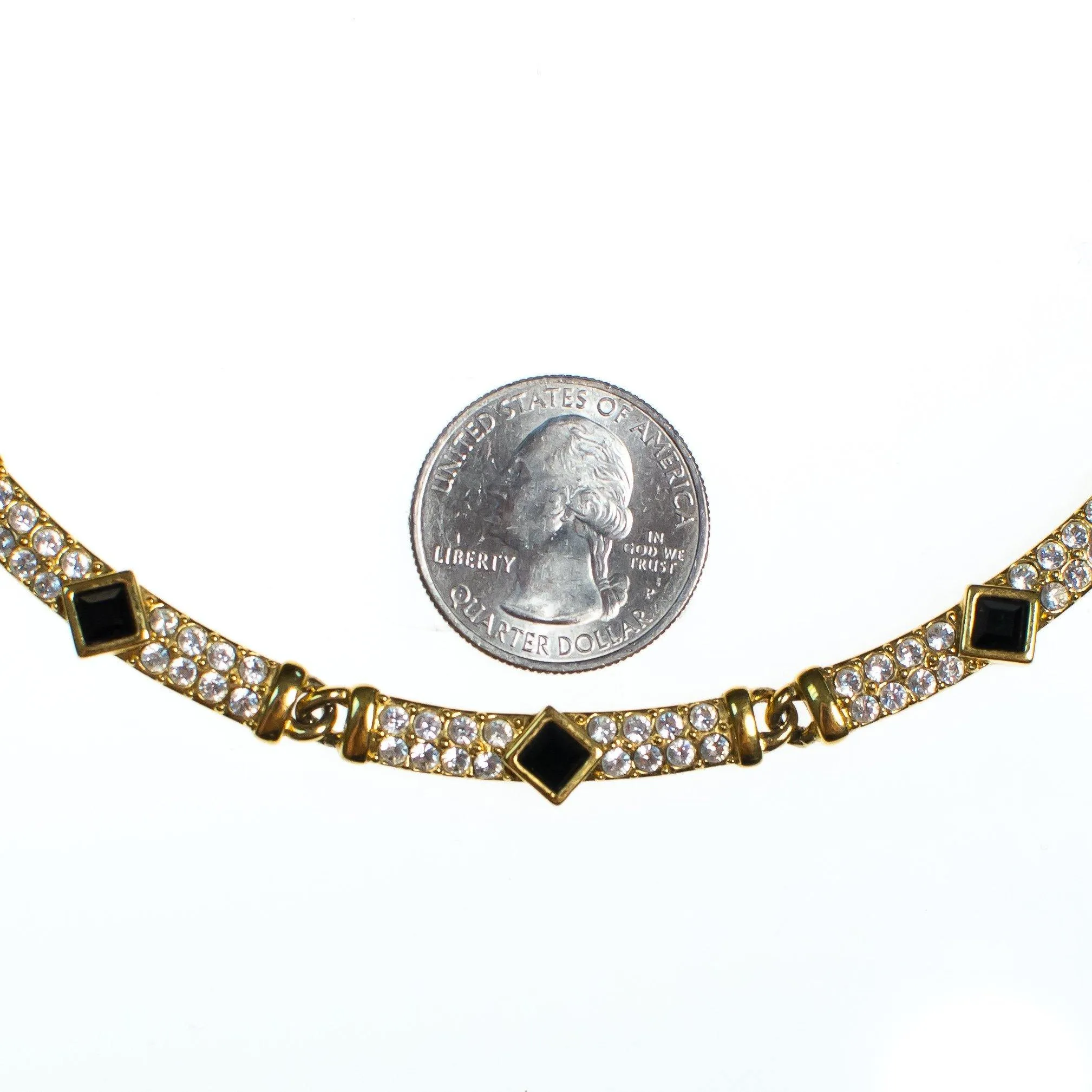 Vintage Napier Necklace, Diamante Crystals, Jet Black Rhinestones, Gold Tone Setting. Lobster Claw Clasp