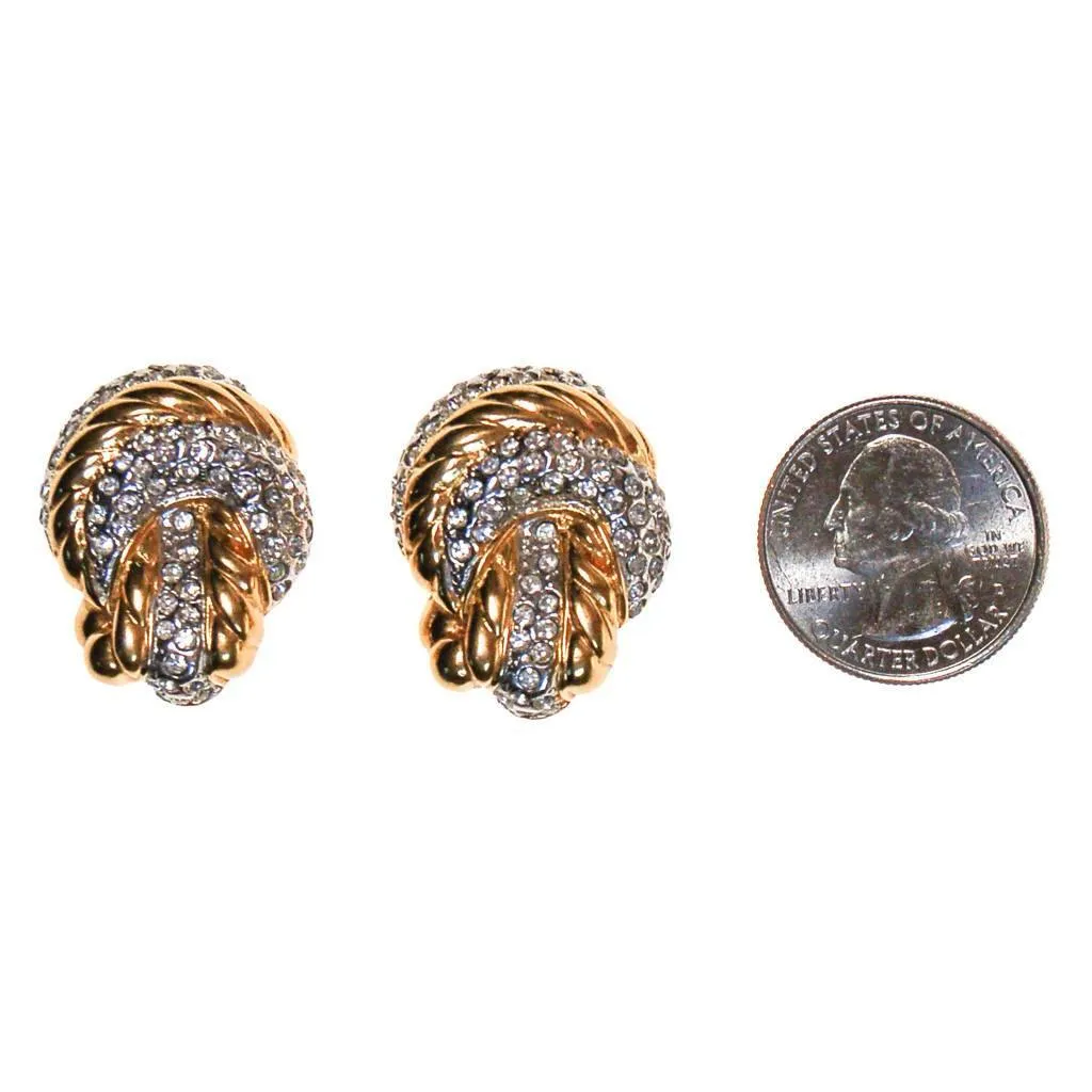 Vintage Nolan Miller Gold Knot and Pave Rhinestone Earrings
