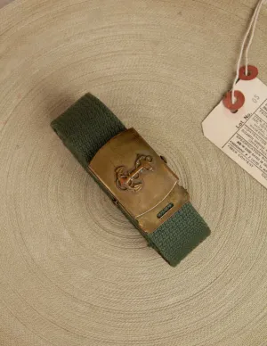 Vintage Olive Web Belt with Brass Anchor Buckle