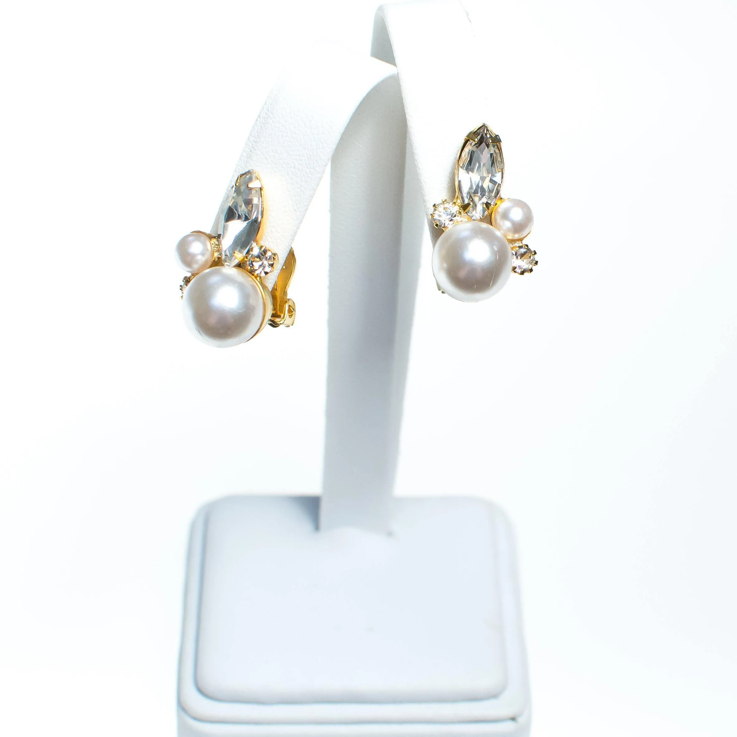 Vintage Pearl and Marquise Diamante Statement Earrings