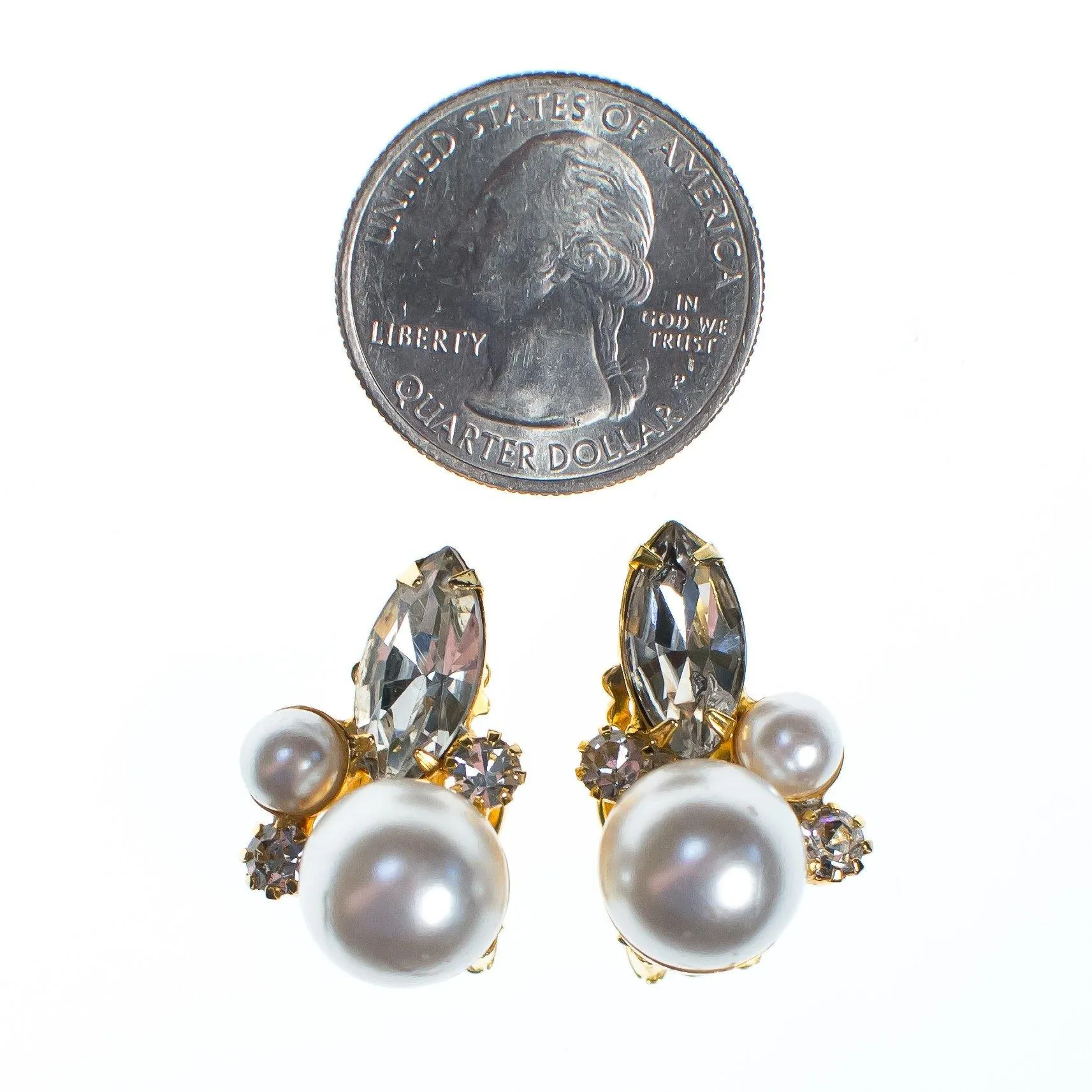 Vintage Pearl and Marquise Diamante Statement Earrings