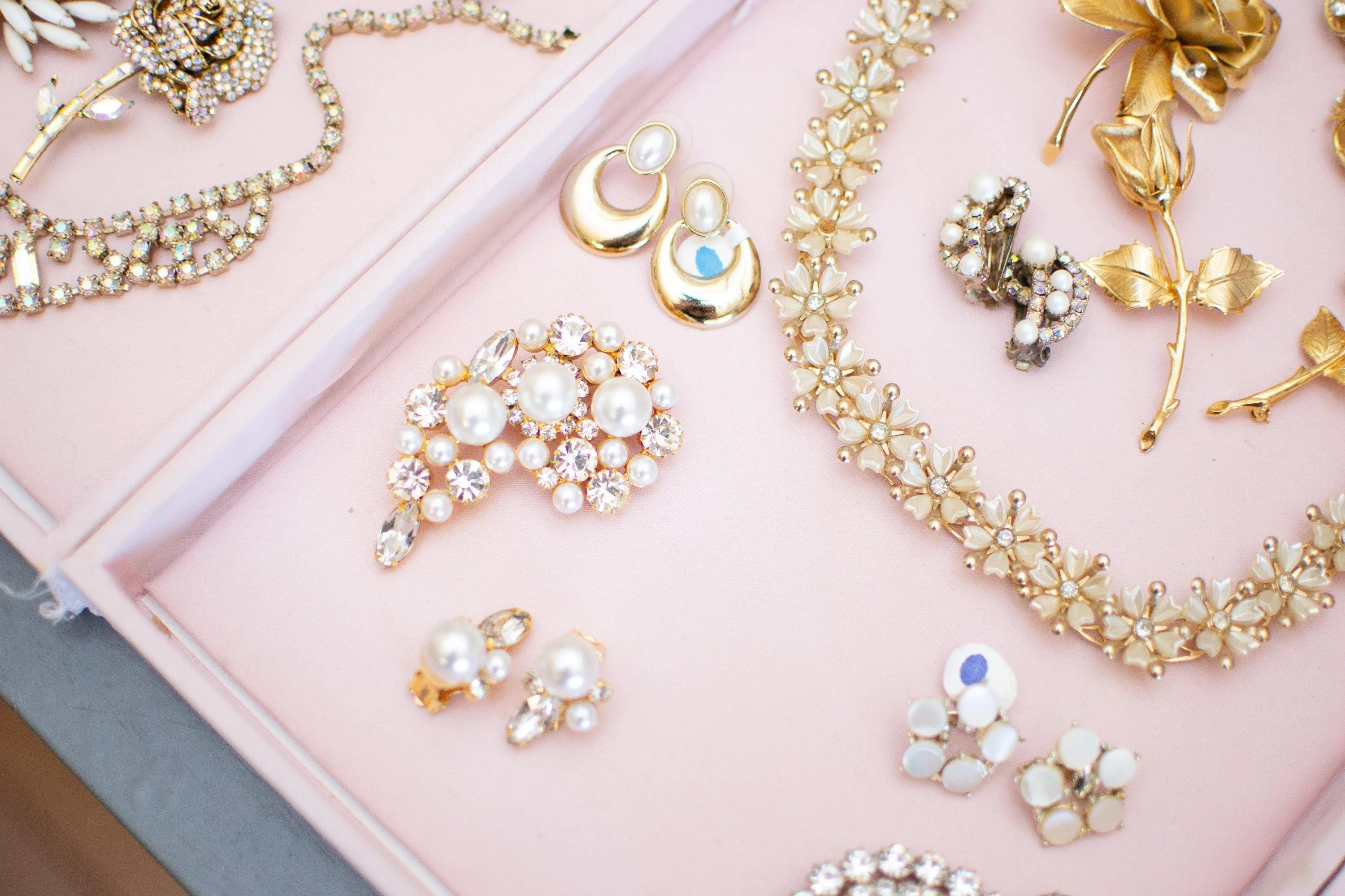 Vintage Pearl and Marquise Diamante Statement Earrings