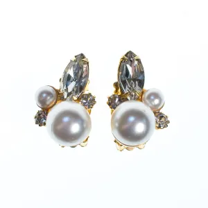 Vintage Pearl and Marquise Diamante Statement Earrings