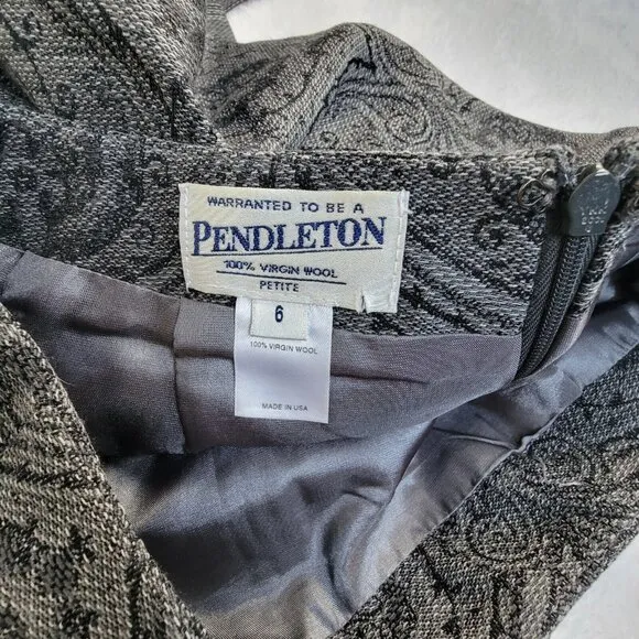 Vintage Pendleton Womens Gray Wool Abstract Pencil Midi Skirt 6 Petite Lined