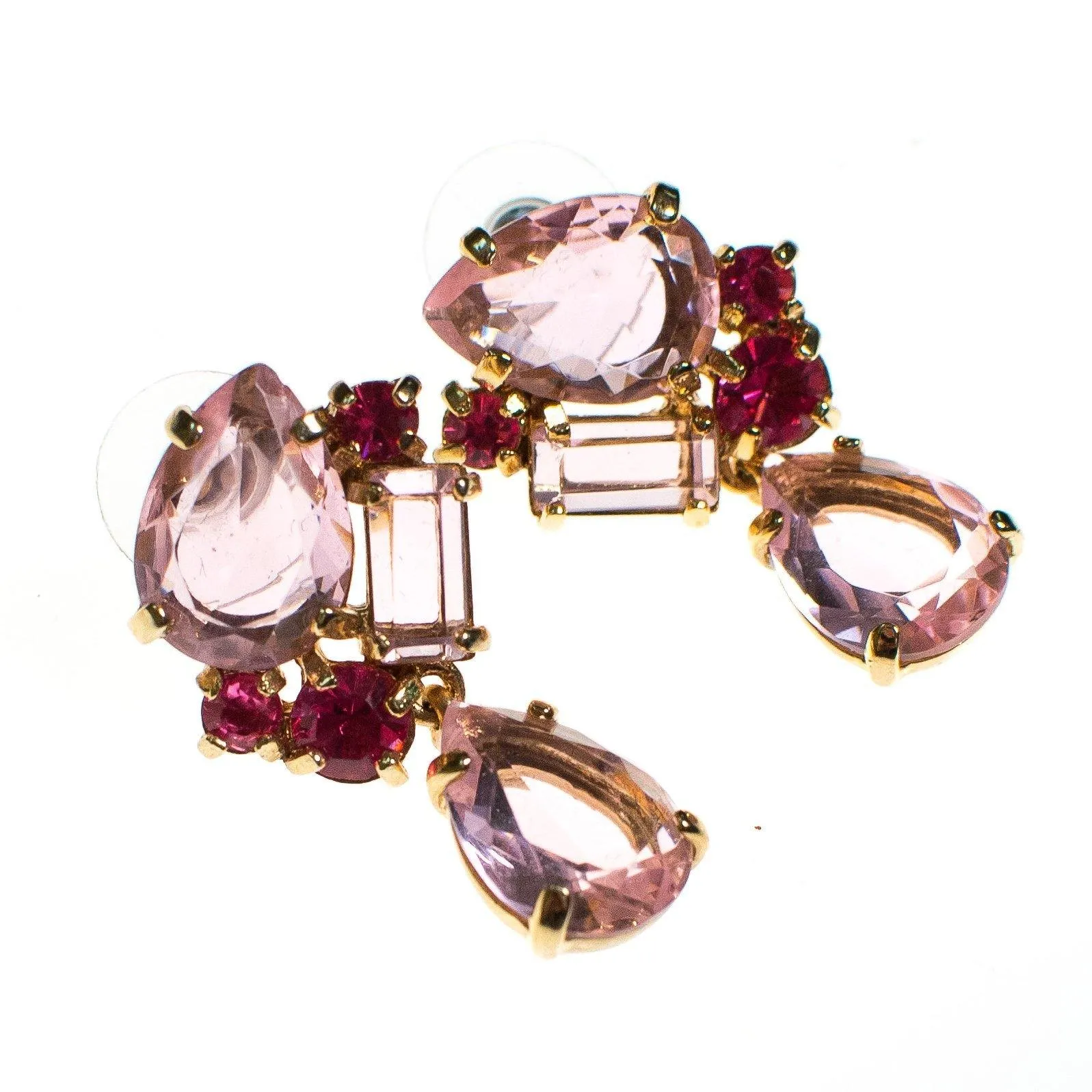 Vintage Pink Crystal Statement Earrings, Pierced