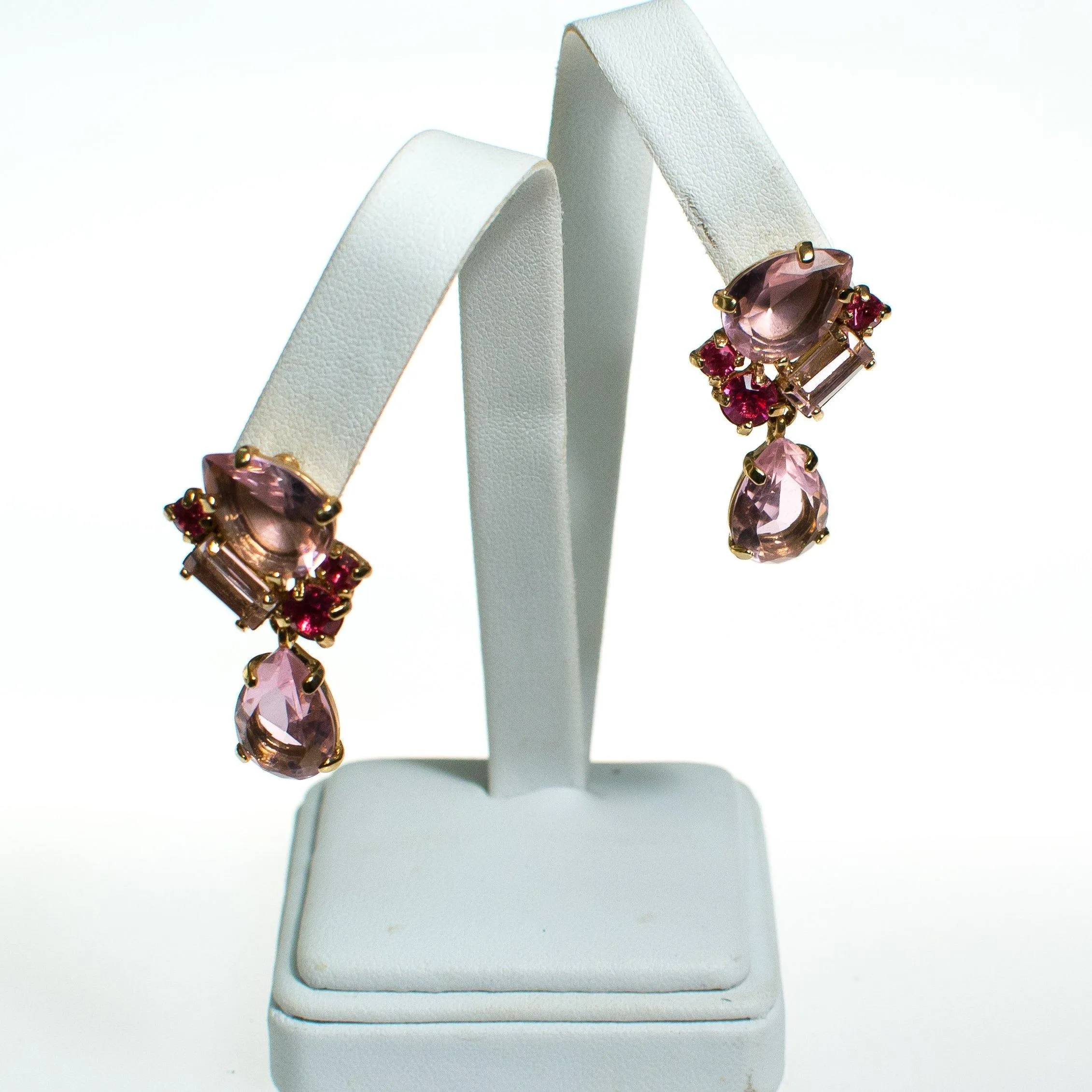 Vintage Pink Crystal Statement Earrings, Pierced