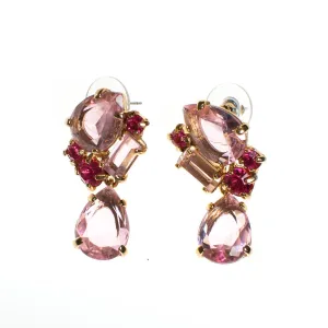 Vintage Pink Crystal Statement Earrings, Pierced