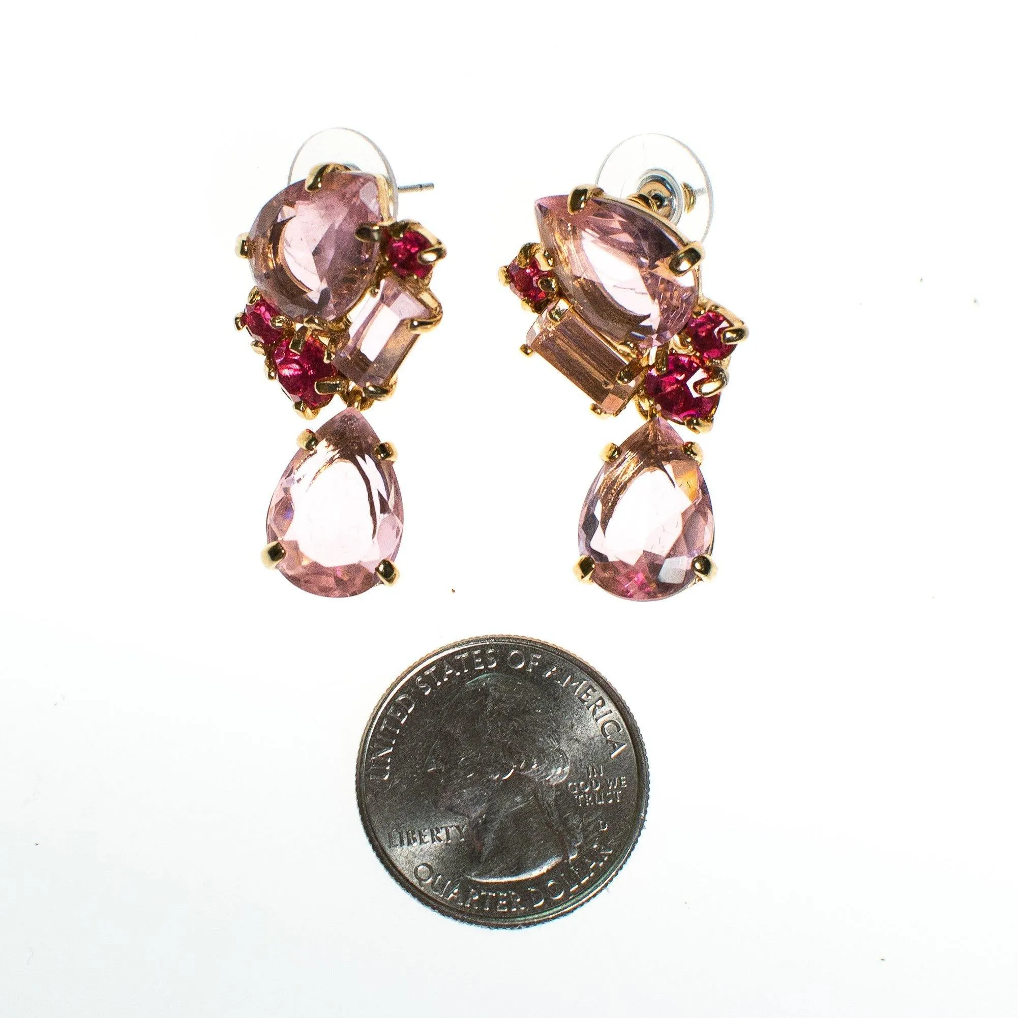 Vintage Pink Crystal Statement Earrings, Pierced