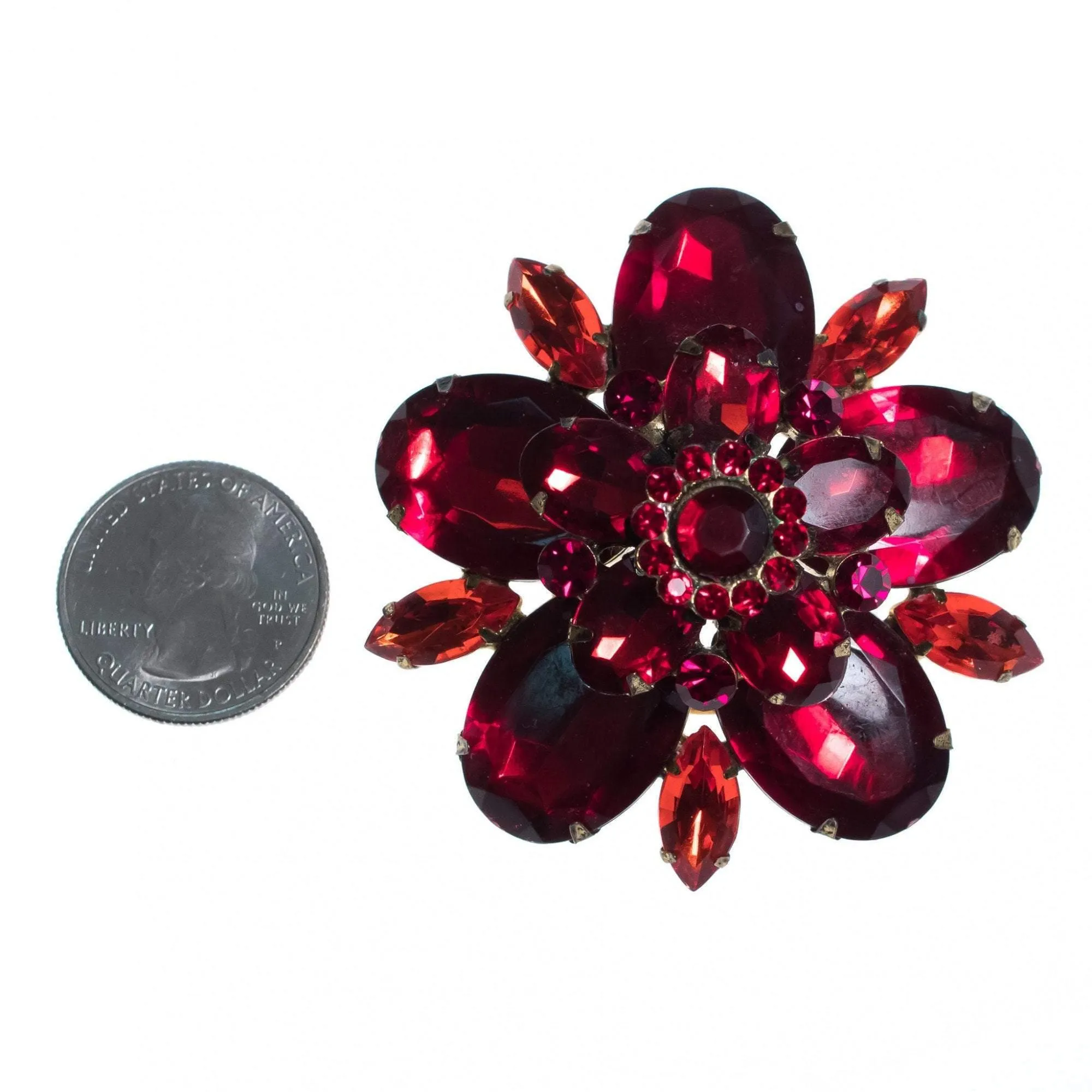 Vintage Red Rhinestone Brooch