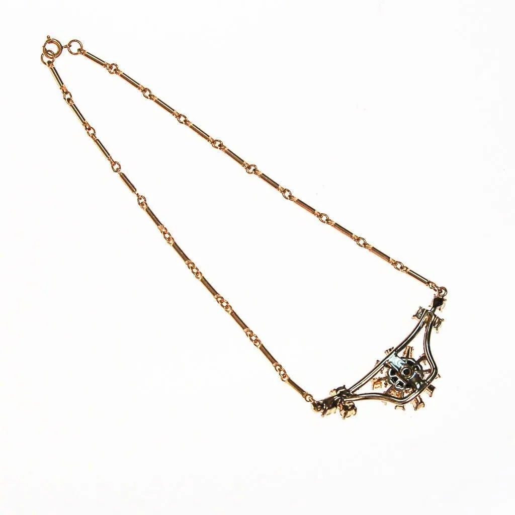 Vintage Rhinestone Pendant Necklace in Gold Tone