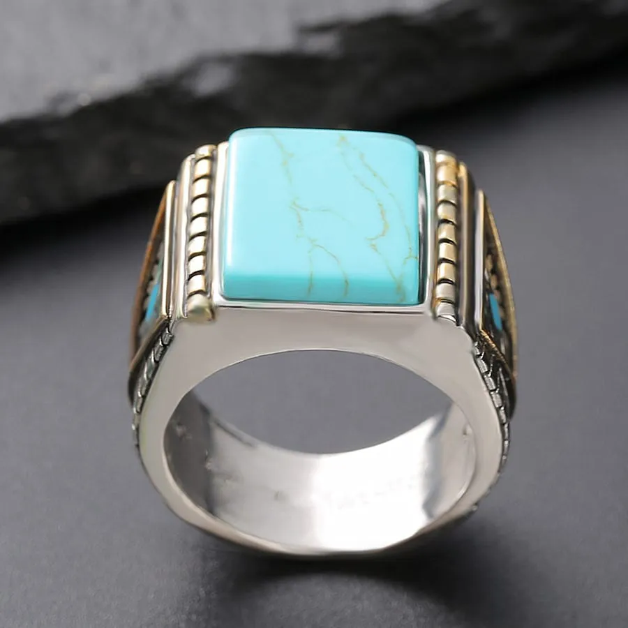 Vintage Square Turquoise Ring for Men