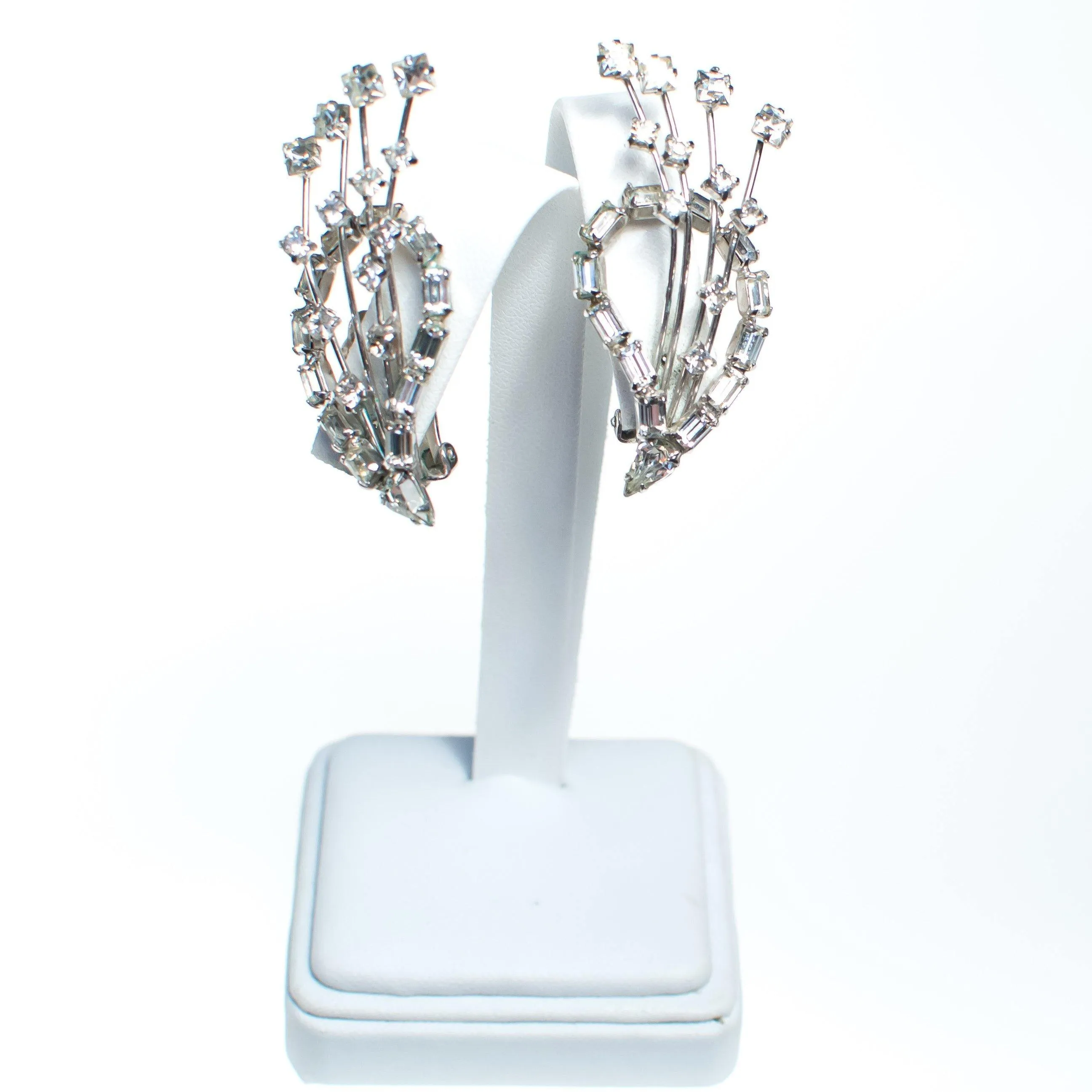 Vintage Statement Earrings, Diamante Crystals, Silver Tone Setting, Clip-on
