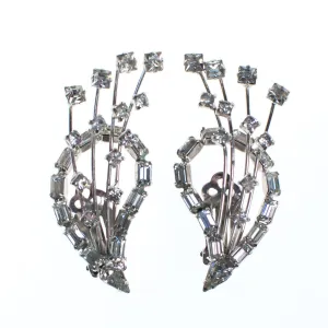 Vintage Statement Earrings, Diamante Crystals, Silver Tone Setting, Clip-on