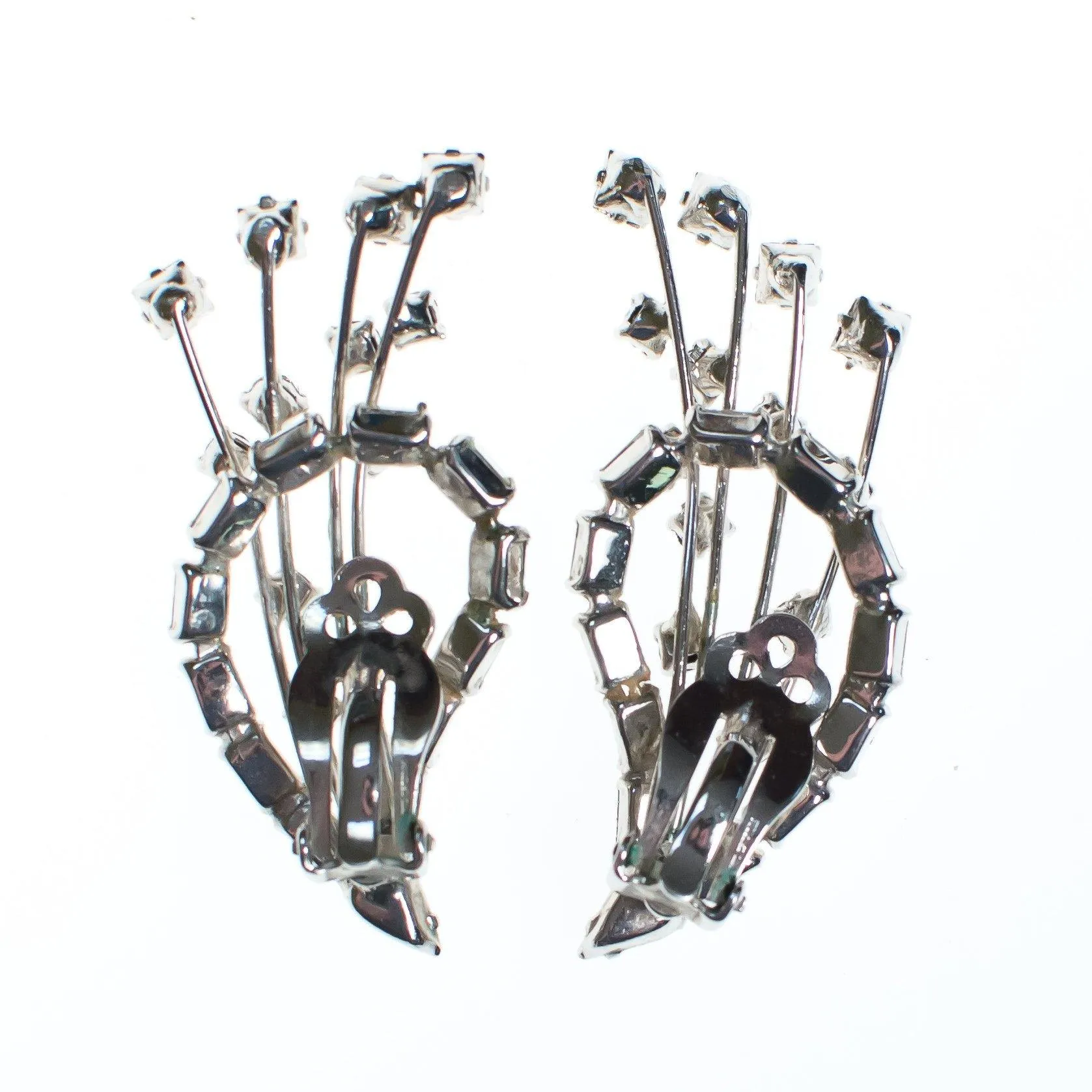 Vintage Statement Earrings, Diamante Crystals, Silver Tone Setting, Clip-on