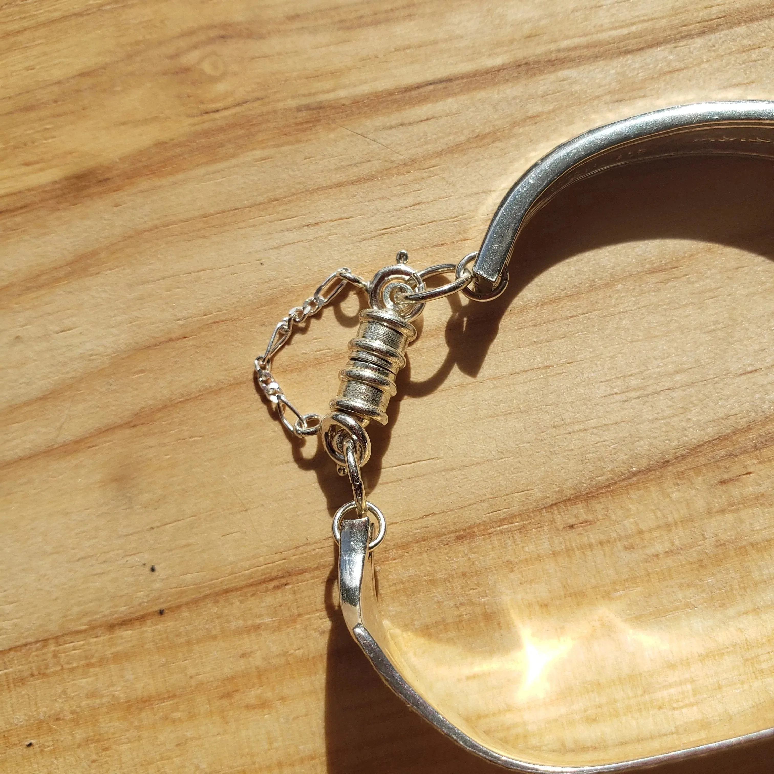 Vintage Sterling Silver Flatware Bracelet with Ceramic Heart & Turquoise Howlite - Handmade Jewelry