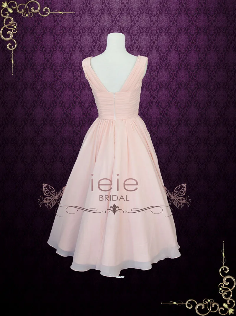 Vintage Style Peach Blush 50s tea length Formal Prom Dress