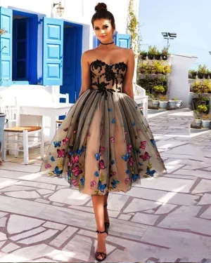 Vintage Tulle Prom Dresses with Butterfly Tea Length Short Party Dress AW2203302