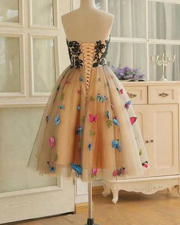 Vintage Tulle Prom Dresses with Butterfly Tea Length Short Party Dress AW2203302