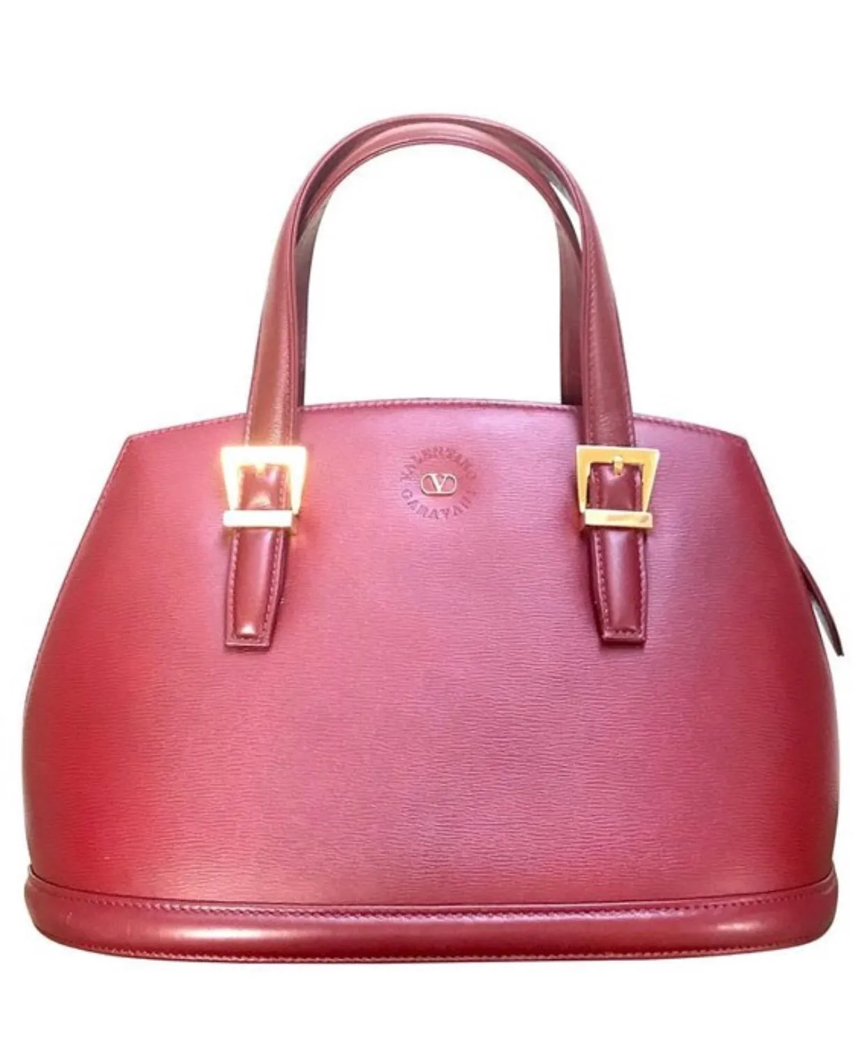 Vintage Valentino Garavani wine leather handbag with golden buckles. Classic Valentino purse for any occasions. 050906f1