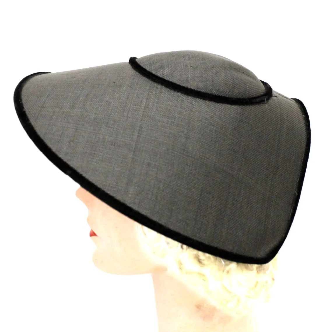 Vintage Wide Brimmed Saucer Hat Teardrop Black Straw Yellow Rose 1950s  Church Marvelous Maisel