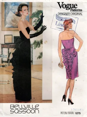 Vogue Designer Original 1275 BELLVILLE SASSOON Womens Strapless Cocktail Evening Sheath Formal Gown 1980s Vintage Sewing Pattern Size 8 UNCUT Factory Folded