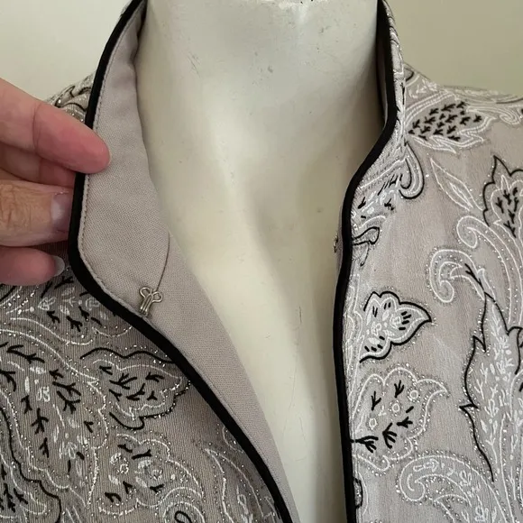 VTG ALEX EVENINGS Textured Mandarin Neck Glitter Knit Twinset SZ M