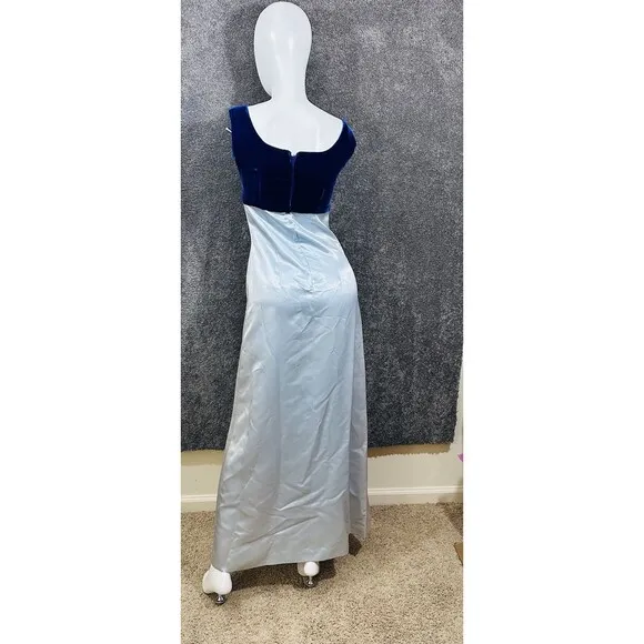 VTG Handmade Blue Velvet &amp; Satin Formal Evening Gown One-of-a-Kind Prom Dress