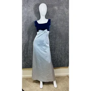 VTG Handmade Blue Velvet &amp; Satin Formal Evening Gown One-of-a-Kind Prom Dress