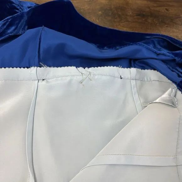 VTG Handmade Blue Velvet &amp; Satin Formal Evening Gown One-of-a-Kind Prom Dress