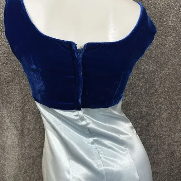VTG Handmade Blue Velvet &amp; Satin Formal Evening Gown One-of-a-Kind Prom Dress