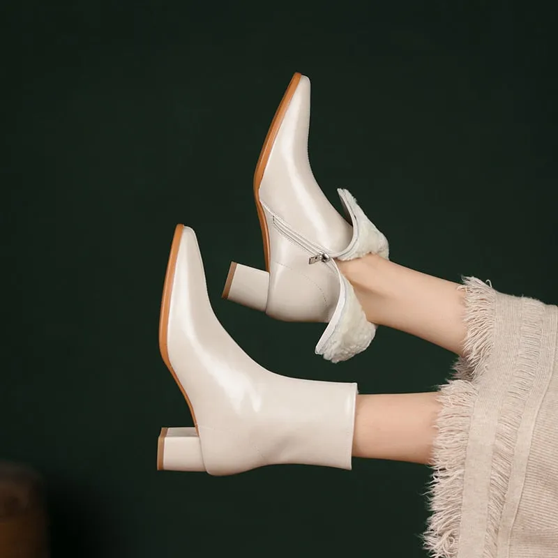 Warm Wool Ankle Boots for Women Real Leather