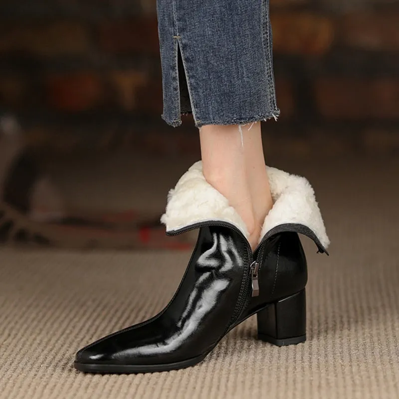 Warm Wool Ankle Boots for Women Real Leather