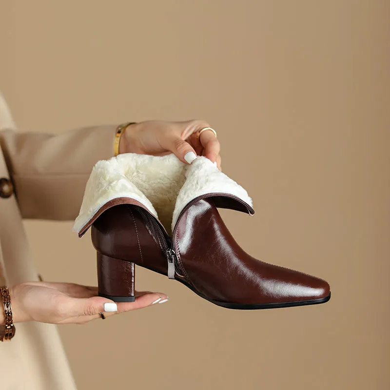 Warm Wool Ankle Boots for Women Real Leather